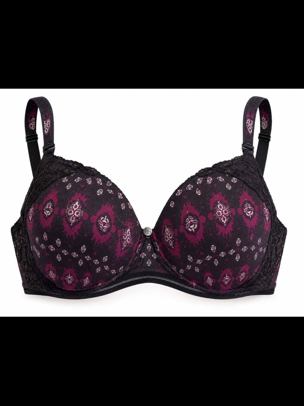 Jessica Simpson Black and Plum Patterned Underwire Bra